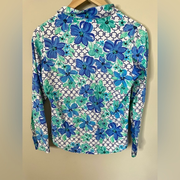 Ibkul 1/4 Zip Pullover Blue Green Floral Size Small - Picture 2 of 9